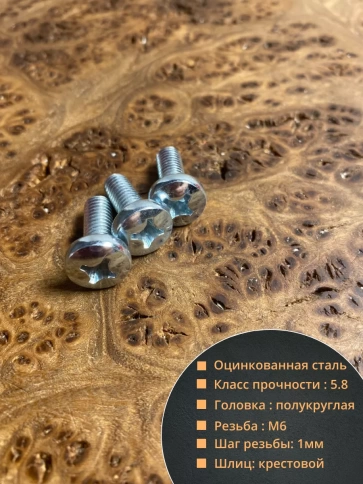 Винт с полукруглой головкой М6х14 ОЦ DIN7985, 100 шт. фото 2