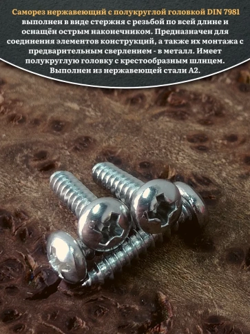 Саморез нержавеющий полукруглая гол. 2,9х16 DIN7981 , 20 шт. фото 4