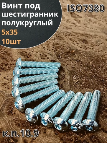Винт М5х35 с внутренним шестигранником ОЦ 7380 к.п.10.9,10шт фото 2