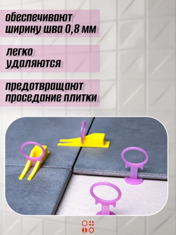 Набор для выравнивания плитки (зажим 0,8мм 500шт + клин 200шт) фото 2