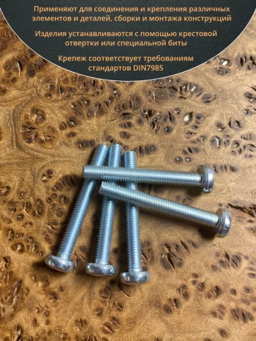 Винт с полукруглой головкой М5х50 ОЦ DIN7985, 100 шт. фото 4