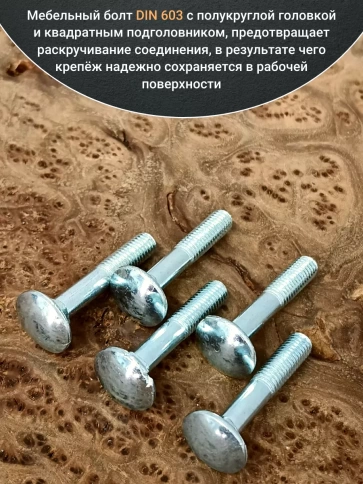 Болт мебельный М8х45 полукруглая головка ОЦ DIN 603,20 шт.  фото 3