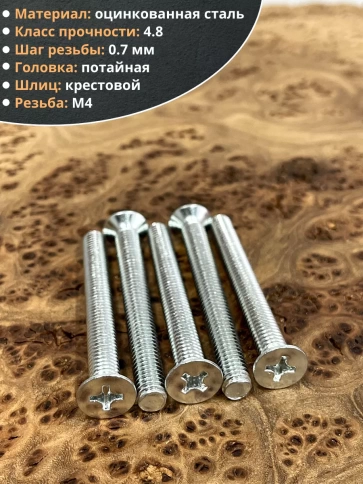 Винт потайной оцинкованный 4х80 DIN965, 10 шт. фото 3
