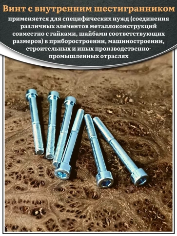 Винт под шестигранник НР 6х60 мм ОЦ к.п.8.8 DIN912, 10 шт. фото 4