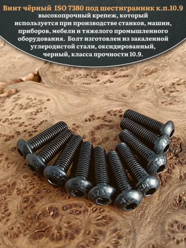 Винт чёрный М10х30 ISO 7380 под шестигранник к.п.10.9, 10 шт. фото 4