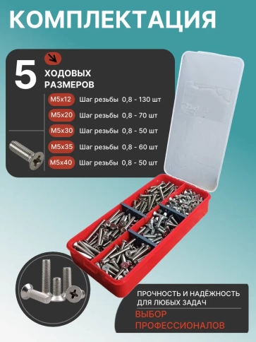 Винты нержавеющие М5 DIN 965 PH в органайзере НАБОР 2 фото 2