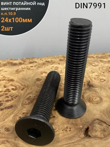 Винт потайной под шестигранник 24х100 DIN7991 к.п.10.9, 2шт фото 1