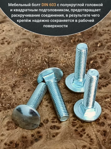 Болт мебельный М10х30 полукруглая головка ОЦ DIN 603,20 шт. фото 3