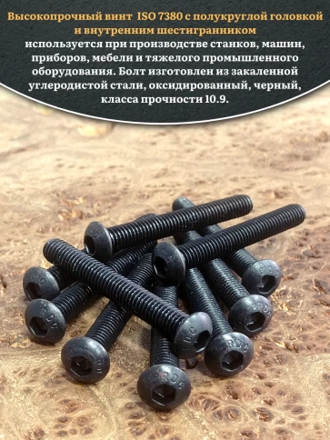 Винт чёрный М6х40 ISO 7380 под шестигранник к.п.10.9, 10 шт. фото 4