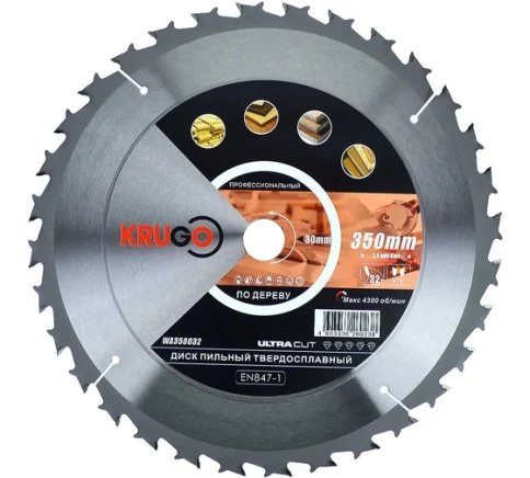 Диск пильный по дереву 350х3,4/2,4х32Тх30 мм KRUGO фото 1
