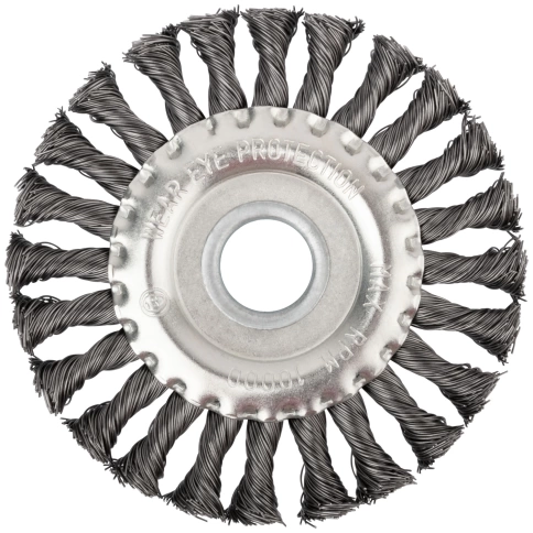 Корщетка-колесо, посадочн.д.22,2мм, стальная витая проволока 125 мм фото 2