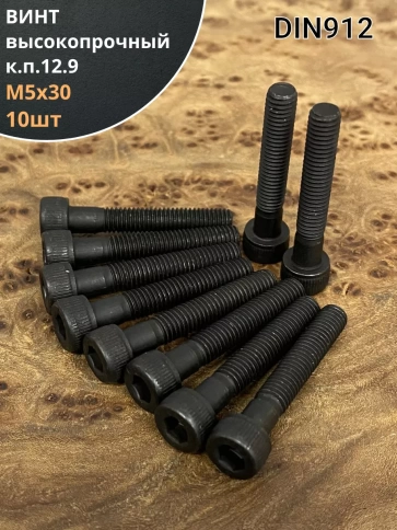 Винт высокопрочный НР М5х30 мм к.п.12.9  DIN912, 10 шт. фото 1