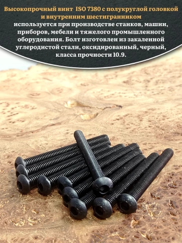 Винт чёрный М6х55 ISO 7380 под шестигранник к.п.10.9, 10 шт. фото 4