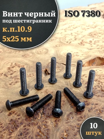 Винт чёрный М5х25 ISO 7380 под шестигранник к.п.10.9, 10 шт. фото 1