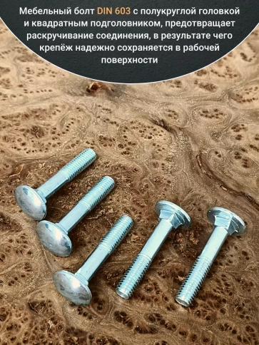 Болт мебельный М6х40 полукруглая головка ОЦ DIN 603,20 шт. фото 3