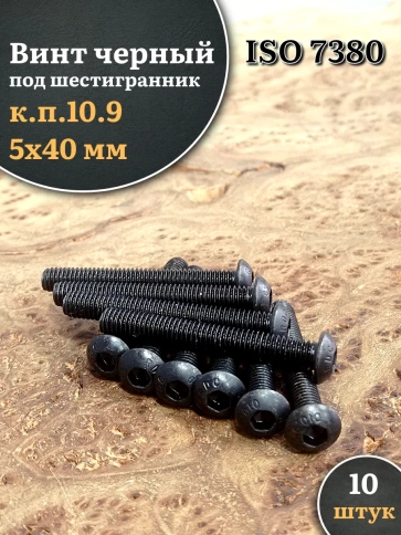 Винт чёрный М5х40 ISO 7380 под шестигранник к.п.10.9, 10 шт. фото 1