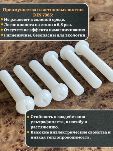 Винт полиамидный 10х60 мм DIN7985 (пластик), 4 шт. фото 3