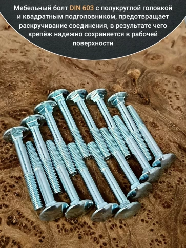 Болт мебельный М10х60 полукруглая головка ОЦ DIN 603,20 шт.  фото 3