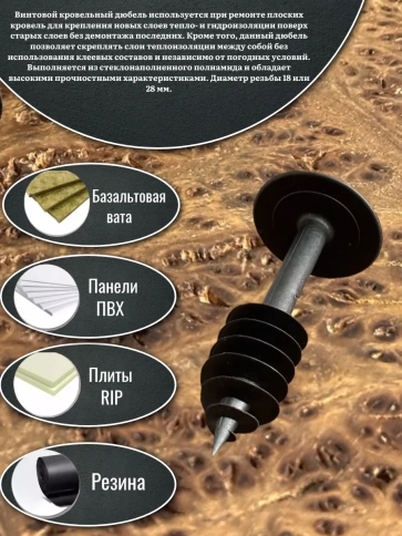 Дюбель кровельный винтовой для теплоизоляции 28х110 мм, 100 шт. фото 3
