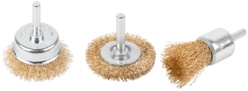 Набор щеток для дрели 3шт., 2 "чашки" 25,50 мм 1 "Плоская" 50 мм латунир.витая проволока CUTOP Profi фото 1