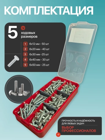 Болты высокопрочные М6 ОЦ к.п.8.8 DIN933 органайзер НАБОР 2 фото 2