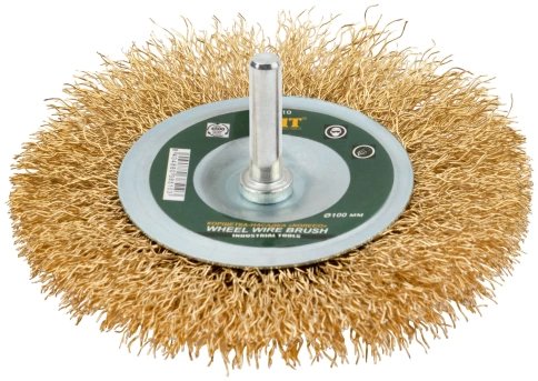 Корщетка-колесо, со штифтом, стальн.латунир.волнист.проволока фото 7