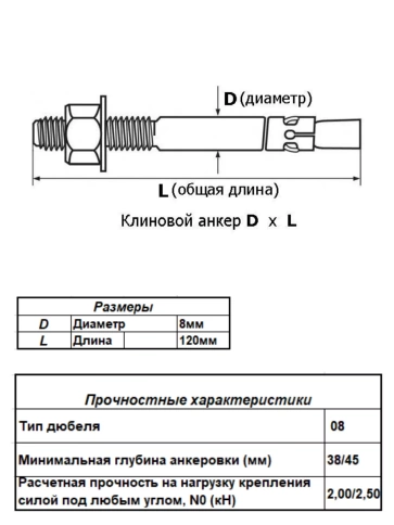 Анкер клиновой 8х120 (50 шт.) в контейнере фото 2