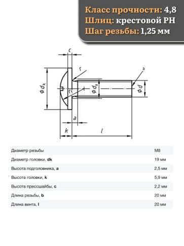 Винт с прессшайбой М8х20 DIN967 с гайкой фланец, 10 шт. фото 2