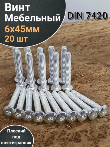 Винт мебельный 6х45 плоский под шестигранник DIN7420,20 шт фото 1