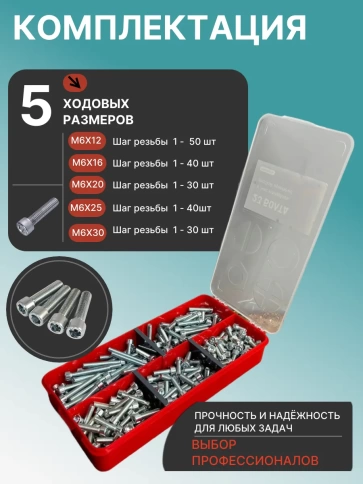 Винты под шестигранник М6 ОЦ 8.8 DIN912 органайзер НАБОР 1 фото 2