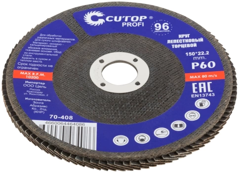 Круг лепестковый торцевой Cutop Profi (96 лепестков) 150х22,2 мм Р60 фото 2