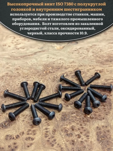 Винт чёрный М4х14 ISO 7380 под шестигранник к.п.10.9, 20 шт. фото 4