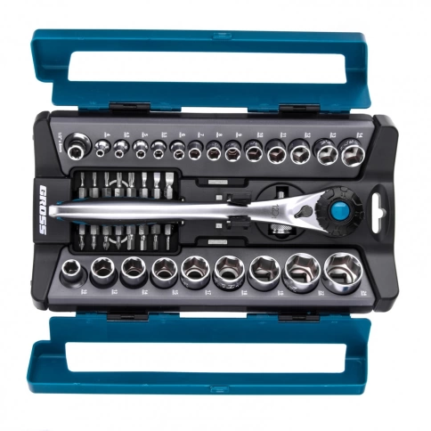 Набор торцевых головок, трещотка 120 зубьев, 41 предм. 1/2, 1/4 CrV Gross фото 2