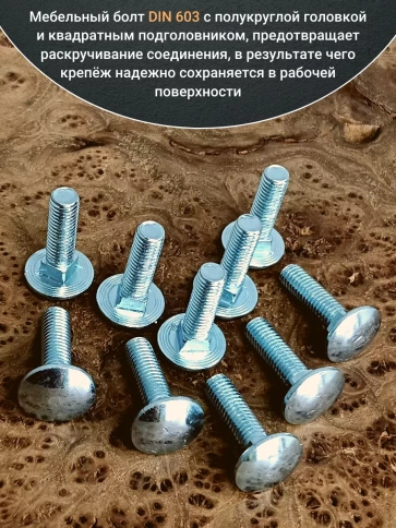 Болт мебельный М8х25 полукруглая головка ОЦ DIN 603,20 шт.  фото 3
