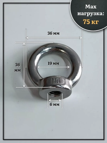 Рым гайка нержавеющая М6 DIN582, 10 шт. фото 2