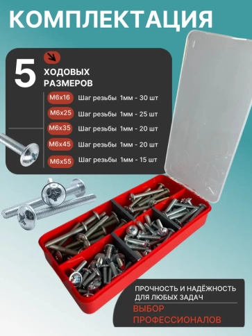 Винты с прессшайбой М6 мебельные DIN967 органайзер НАБОР 3 фото 2