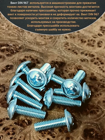 Винт с прессшайбой М6х20 полукруглая головка DIN967, 10 шт. фото 4