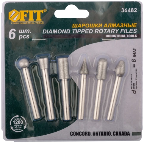 Шарошки усилен.сталь с алмаз.напылен., штифт диам. 6 мм, 6шт. фото 2