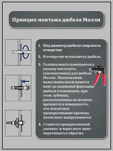 Дюбель MOLLY 4х38 для пустотелых конструкций, 10 шт. фото 5