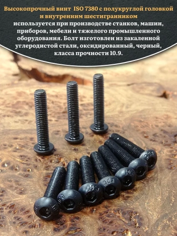 Винт чёрный М5х25 ISO 7380 под шестигранник к.п.10.9, 10 шт. фото 4