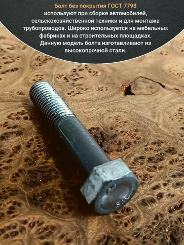 Болт без покрытия 12х60 мм ГОСТ 7798, 10 шт. фото 4