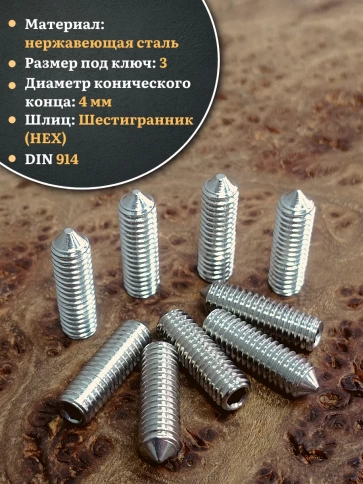 Винт установочный нержавеющий М6х20 DIN914 (гужон), 10 шт. фото 3