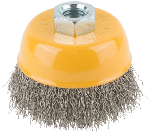 Корщетка-чашка, гайка М14, волнистая проволока, нерж.сталь 75 мм фото 1