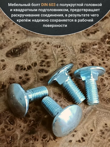 Болт мебельный М6х16 полукруглая головка ОЦ DIN 603,20 шт. фото 3