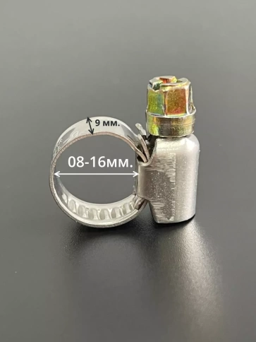 Хомут стяжка червячный 08-16/9 W2 нержавейка, 5 шт. фото 2