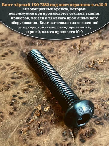 Винт чёрный М10х60 ISO 7380 под шестигранник к.п.10.9, 10 шт. фото 4