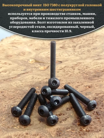 Винт чёрный М5х40 ISO 7380 под шестигранник к.п.10.9, 20 шт. фото 4
