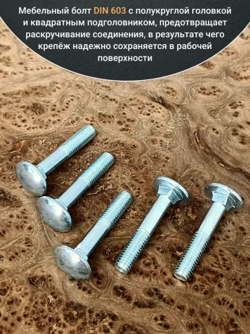 Болт мебельный М10х50 полукруглая головка ОЦ DIN 603,20 шт. фото 3