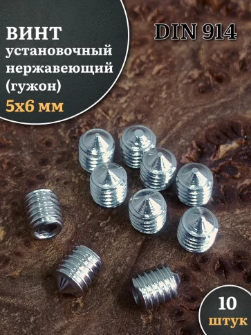 Винт установочный нержавеющий М5х6 DIN914 (гужон), 10 шт. фото 1