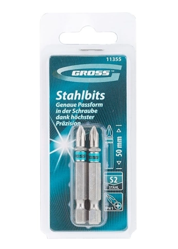 Набор бит PH1х50 мм, сталь S2 2шт Gross фото 1